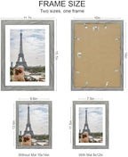 Hongkee 10x14 Picture Frame Set of 4, Made of Glass and Grey Wooden Frame, Display 8x12 Pictures with Mat or 30 x 40cm Diamond Painting Art without Mat for Wall Mounting, Gallery Photo Frames - Image 2