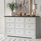 LOUVIXA Farmhouse Dresser 9 Drawer, Bedroom Chest of Drawers, Dressers with 9 Drawers, Wooden Dressers for Bedroom, Living Room, Tv Stand, Entryway(Off White-Brown) - Image 6
