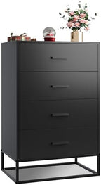 WLIVE Black Dresser for Bedroom with 4 Drawers, Tall Dresser with Sturdy Metal Frame, Wood Chest of Drawers for Closet, Living Room, Hallway by WLIVE