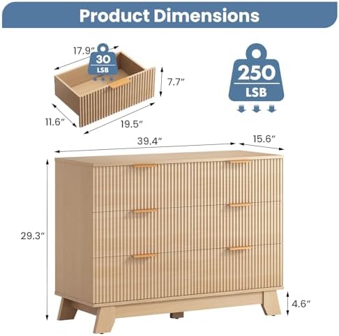 DUMOS Fluted Dresser for Bedroom, Wide Modern Storage Organizer, 6 Drawers - Image 2