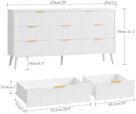 Fluted Dresser for Bedroom with 8 Drawers, Wooden Dresser with Metal Handle, White Dresser for Bedroom, Wood Closet for Hallway, Modern Storage Organizer for Living Room BDR104WW - Image 2