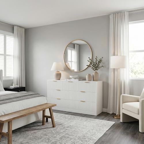 White 7 Drawer Dresser for Bedroom, 55" Wide Fluted Chest of Drawers with Gold Metal Handles, Modern Wood Dresser Closet Storage Organizer Mid Century TV Stand for Living Room Hallway - Image 5