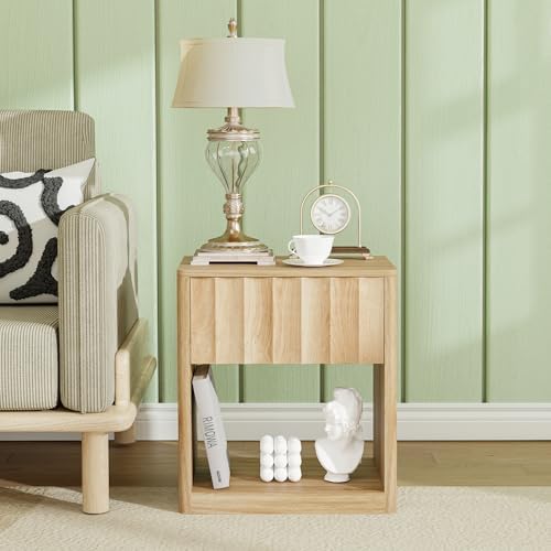 Bifins Fluted Small Nightstand Set of 2, Natural - Image 4