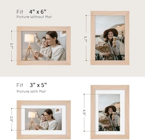 puthiac 4x6 Solid Oak Wood Picture Frame with 3x5 Mat, Natural Oak, 1 Pack - Image 4