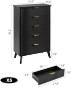 GarveeHome Fluted Dresser for Bedroom with 5 Deep Drawers, Black - Image 2