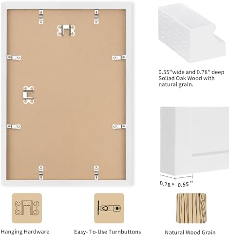 puthiac 11x17 Solid Oak Wood Picture Frame, White, 1 Pack - Image 3
