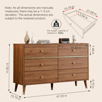 Chrangmay 6 Drawer Dresser,47" Wide Mid Century Chest of Drawers,Wooden Bedroom Drawer Dresser with 6 Storage Drawers for Bedroom,Living Room,with Anti-Tipping Device,Walnut.HT - Image 2