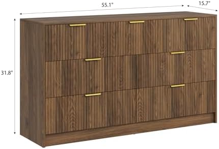 7 Drawer Fluted Dresser with Deep Drawers for Bedroom, Walnut丨55 Wide Mid Century Dresser, Modern Chest of Drawers, Wood TV Stand Storage Organizer for Closet, Living Room, Hallway - Image 2