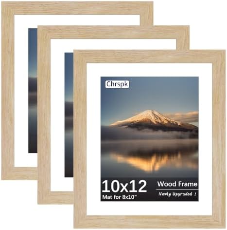 10x12 Poster Frame, Natural Oak Wood Frame with 8x10 Mat, 3 Pack by Unknown