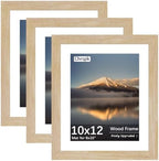 10x12 Poster Frame, Natural Oak Wood Frame with 8x10 Mat, 3 Pack by Unknown