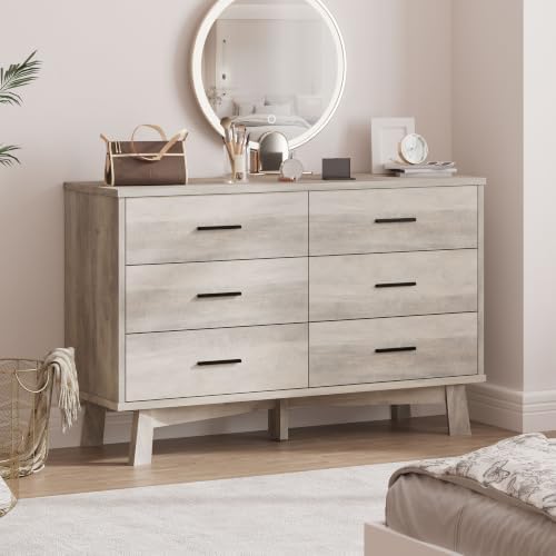 Xixini Dresser for Bedroom, 6 Drawer Wide Modern Chest of Drawers with X-Shaped Sturdy Base, Wood Double Dresser Closet Clothes Storage Organizer, Wooden TV Stand for Living Room, Hallway, Grey - Image 4