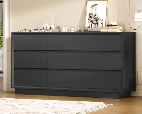 TEENFON 63" Dresser for Bedroom with 9 Drawers, Black Dresser with Metal Slide, Bedroom Dressers, Wood Dressers & Chests of Drawers for Bedroom, Hallway, Black - Image 2