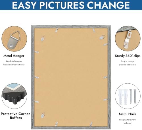 Hongkee 18x24 Frame Set of 4, 18 x 24 Grey Wood Style(Mat 16x20) - Image 5