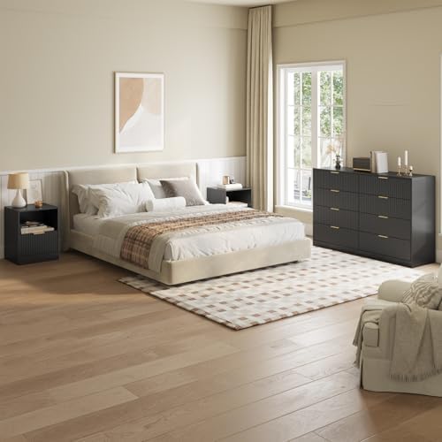 8 Drawer Dresser & 1-Drawer Nightstand Set 3-Piece, Black丨55 Wide Bedroom Dresser Set Night Stand Set of 2, Fluted Modern Wood Chest of Drawers Storage Dressers Set for Bedroom - Image 3