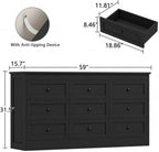 wanan Black 9 Drawer Dresser for Bedroom, Modern 59'' Wide Wood Chest of Drawers, Dresser TV Stand, Storage Organizer with Metal Handles for Living Room, Hallway, Entryway - Image 2