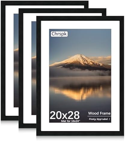 20x28 Poster Frame, Black Wood Frame with 16x24 Mat, 3 Pack by Unknown