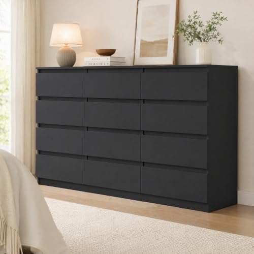 Spaco Black 12 Drawer Dresser for Bedroom,Modern Long Deep Drawer Dresser,Wood Storage Chest of Drawer, Storage Organizer Drawers for Living Room by SpacoHomeFuniture