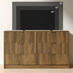 Walnut Dresser with 6 Drawer 55" Wide Fluted Dresser for Bedroom丨Modern Chest of Drawer with Metal Handles, Wood TV Stand for Bedroom, Living Room, Entryway, Hallway, Walnut - Image 6