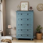 42.7'' Tall 5 Drawer Dresser for Bedroom, Vintage Blue Wood Storage Chest by Scurrty