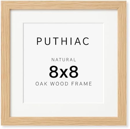 puthiac 8x8 Solid Oak Wood Picture Frame with 4x4 Mat, Natural Oak, 1 Pack by PUTHIAC