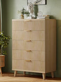 Wood Tall 5 Drawers Dresser, 27.6" W Fluted Modern Dressers for Bedroom by Lulive