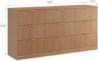 9 Drawer Fluted Dresser for Bedroom with Deep Drawers, Light Walnut丨63 Wide Wood Dresser, Large Chest of Drawers, Modern Long TV Stand, Storage Cabinet Side Table for Living Room, Hallway - Image 2