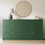 MAISONARIA Green 6 Drawer Dresser for Bedroom, 55" Wide Modern Chest of Drawers with Gold Metal Handles, Fluted Wood TV Stand for Living Room, Hallway - Image 5