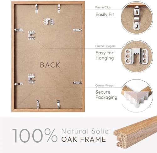 11x17 Picture Frame, Solid Oak Wood 11x17 Poster Frame with Mat to 8x12 - Image 4
