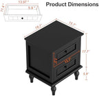 Black Nightstand Set of 2, Vintage Bedside Tables with Drawers for Bedroom - Image 3
