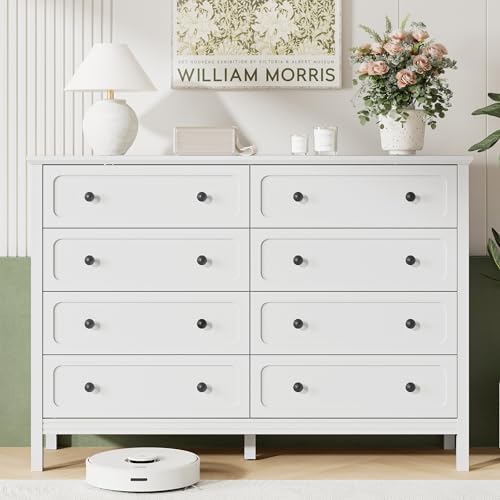 Tradare White Dresser for Bedroom, 8 Drawer Dresser with Metal Handles, 55" Wide Modern Dressers & Chest of Drawers for Living Room, Hallway, Entryway by Tradare