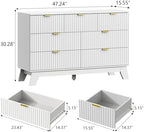 Wodeer 7 Drawer Fluted Dresser for Bedroom, Mid Century Modern Dresser with 7 Drawers, Dressers & Chests of Drawers with Metal Handle, TV Stand & Storage Organizer for Entryway, Hallway, White - Image 2