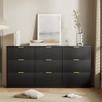 Furniway Black Dresser for Bedroom, Modern Dresser with 9 Drawers and Smooth Slides, Wide Chest of Drawers with Golden Handles for Bedroom, Living Room, Closet, 15.7" D x 63" W x 31.5" H - Image 7
