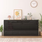 12 Drawers Dresser with Charging Station, Modern Large Dresser with 12 Handle Free Drawers, Wood Storage Chest of Drawers for Bedroom, Living Room, Entryway, Hallway, Black - Image 3