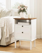 Nightstand, Boho Night Stand with 1 Drawer, Modern Side Accent Table with Open Shelf, Wooden Top Bedside End Table for Bedroom, Living Room, White - Image 4