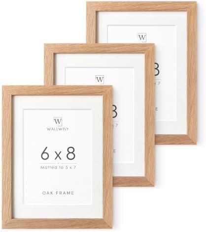 6x8 Picture Frame, Solid Oak Wood 6x8 Photo Frames with Mat to 5x7 by TumblerHome