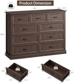 Farmhouse 9 Drawer Dresser for Bedroom, 55" Brown Dresser with TV Stand - Image 2