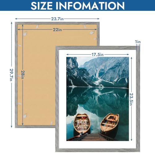 Hongkee 22x28 Frame Set of 4, 22 x 28 Grey Wood Style(Mat 18x24) - Image 3