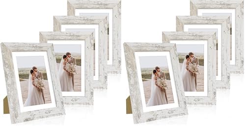 Hongkee 5x7 Picture Frame Set of 4, Made of Real Glass and Distressed White Wooden Frame, 5 by 7 Photo for Wall or Tabletop - Display Picture 4x6 with Mat or 5x7 Without Mat (Pack of 2) by Hongkee