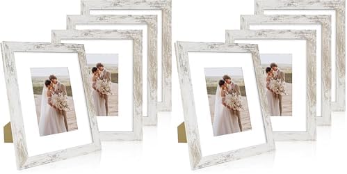 Hongkee 8x10 Picture Frame Set of 4, Made of Real Glass and Distressed White Wooden Frame, 8 by 10 Photo for Wall or Tabletop - Display Picture 5x7 with Mat or 8x10 Without Mat (Pack of 2) by Hongkee