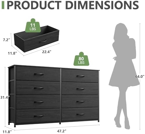 Furnulem Wide Dresser for Bedroom, TV Stand for 55'', 8 Drawer Dorm Dresser - Image 3