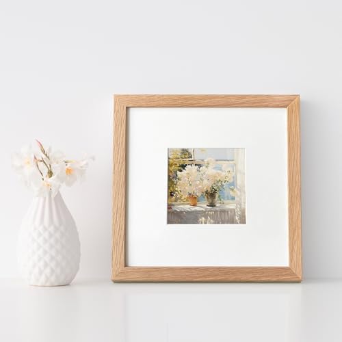8x8 Picture Frame, Solid Oak Wood 8x8 photo Frame with Mat to 4x4 - Image 2