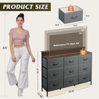 WLIVE Bedroom Dresser TV Stand 9 Drawer, Fabric Chest LED Lights, Dark Grey - Image 3