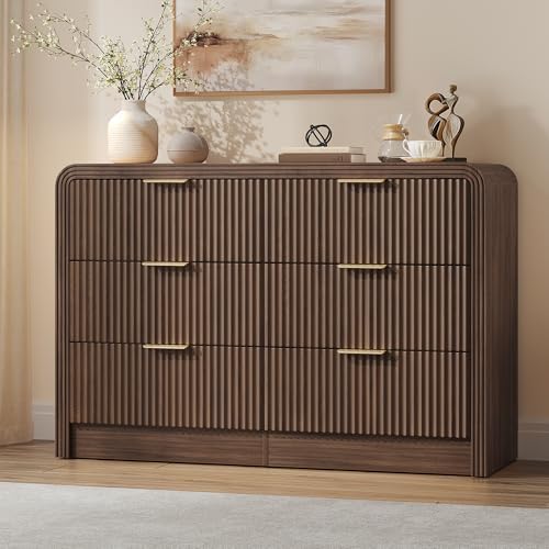 Decofy 47" W Fluted 6-Drawer Dresser for Bedroom, Walnut - Image 4