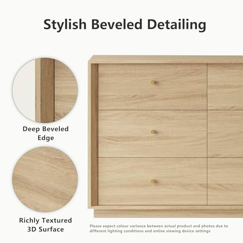 FORTUNETEC 47" Wide 6 Drawer Dresser for Bedroom,Oak - Image 3