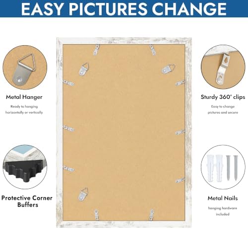 Hongkee 13x19 Picture Frame Set of 4, 13x19 Distressed White Wood,Mat 11x17 - Image 5