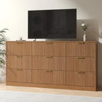 Natural Wood Dresser with 9 Drawer 63" Wide Fluted Dresser for Bedroom丨Long Dresser Modern Chest of Drawers with Gold Handle, Wood TV Stand Storage Organizer for Bedroom, Living Room, Natural Wood - Image 3