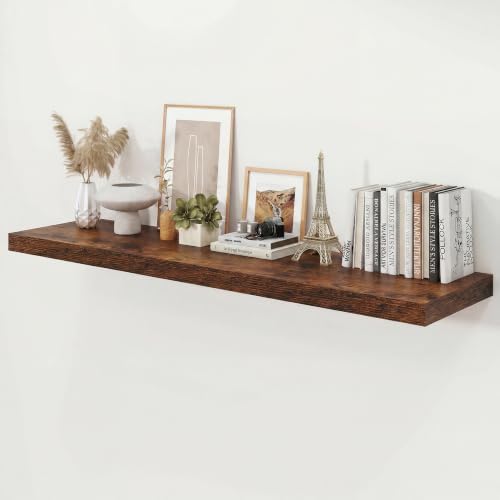 48" Rustic Brown Floating Shelves 12inch Deep Wall Shelf, Set of 1 by Ornawit