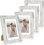 Hongkee 4x6 Picture Frame Set of 4, Made of Real Glass and Distressed White Wooden Frame, 4 by 6 Photo for Wall or Tabletop - Display Picture 3.5x5 with Mat or 4x6 Without Mat by Hongkee
