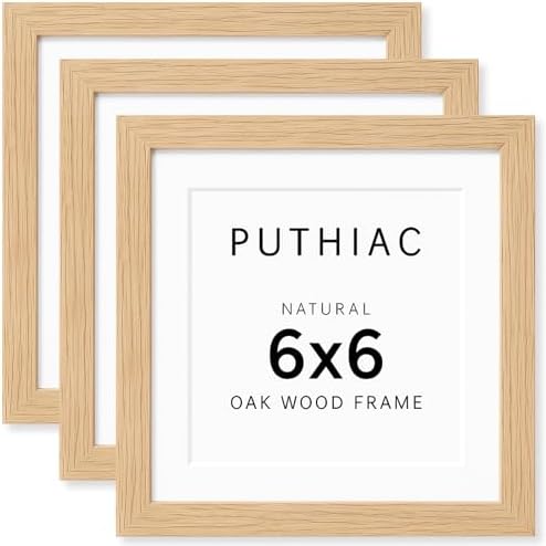 puthiac 6x6 Solid Oak Wood Picture Frames, Natural Oak, 3 Pack by PUTHIAC