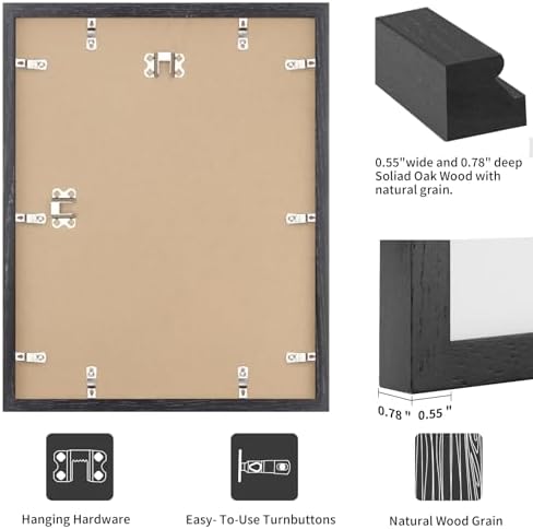 puthiac 16x20 Solid Oak Wood Picture Frame, Black, 1 Pack - Image 3